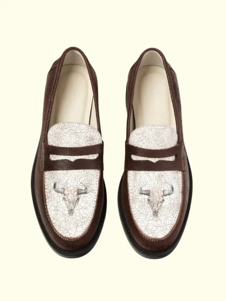DUKE+DEXTER - Wilde Cracked Bison Skull Penny Loafer