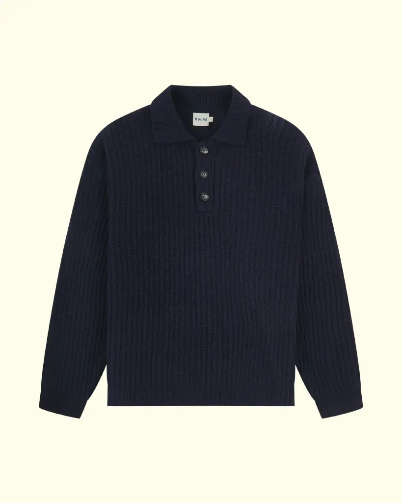 BOUND - WOOL BUTTON POLO - OCEAN NAVY (XS)