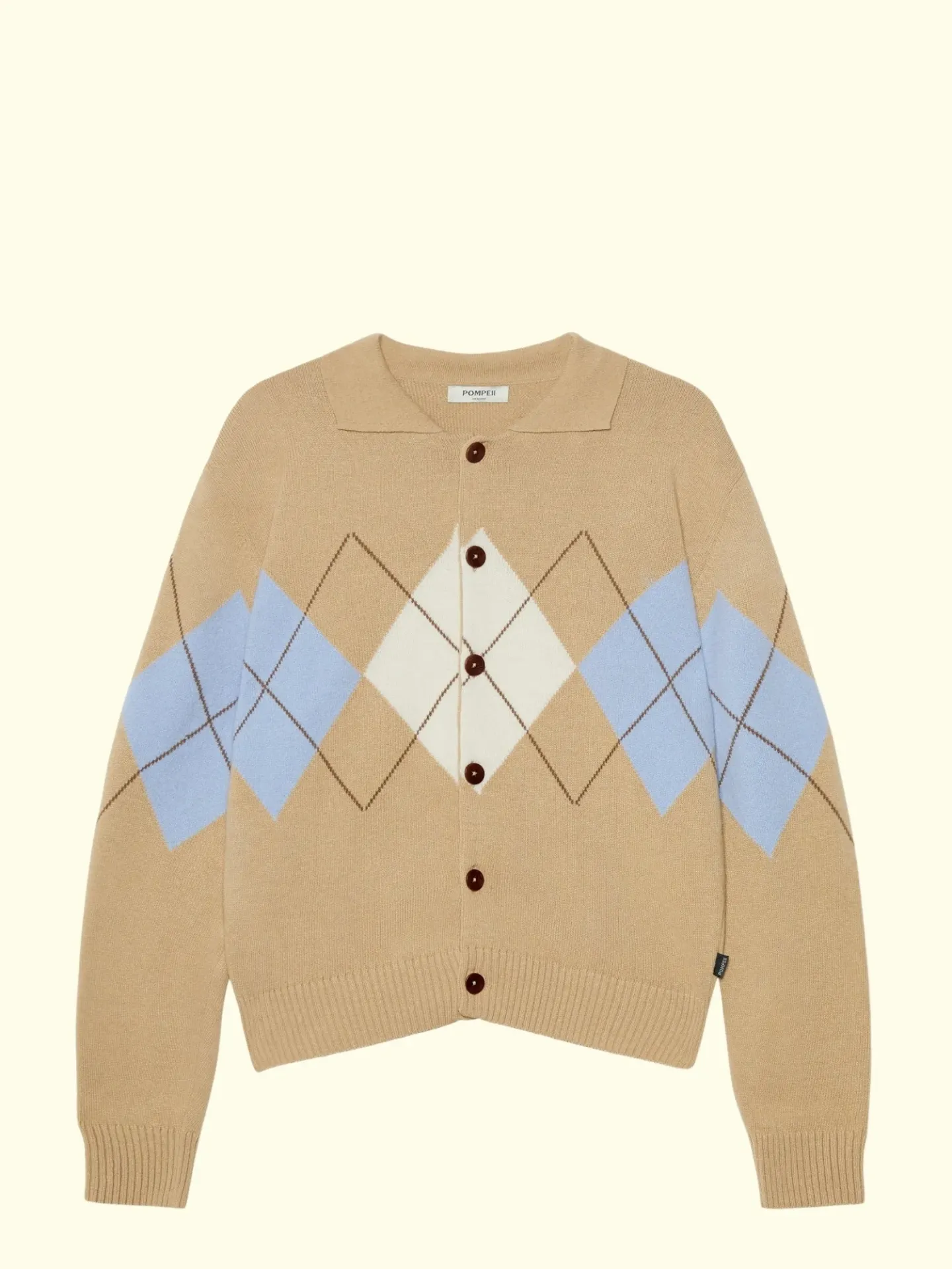 POMPEII - ARGYLE OCHRE CARDIGAN POLO (S)