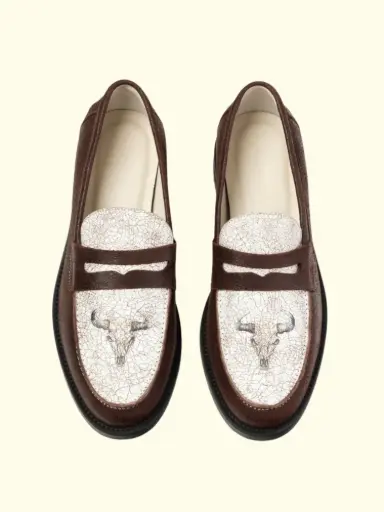 [DXT-SHE-AW25-002] DUKE+DEXTER - Wilde Cracked Bison Skull Penny Loafer