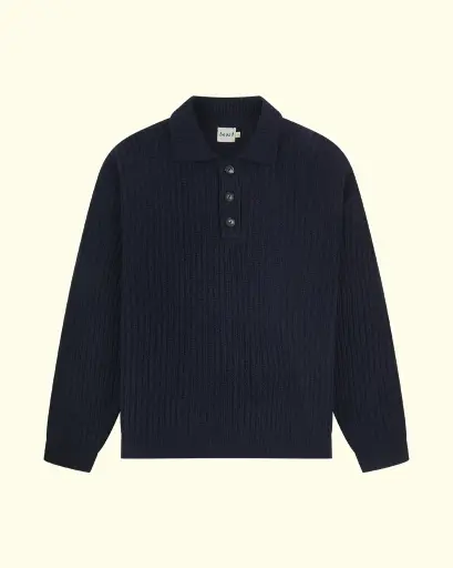 [BND-KNT-AW25-003] BOUND - WOOL BUTTON POLO - OCEAN NAVY