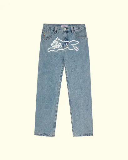 [ICM-PAN-AW25-002] ICECREAM - VINTAGE WASH BLUE CHECK LINED DOUBLE SCOOP DENIM PANT